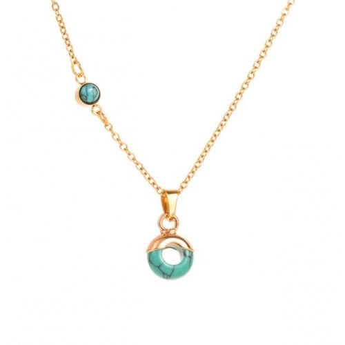 18K Gold Plated Turquoise Inlaid Elegant Pendants Stainless Steel Necklace