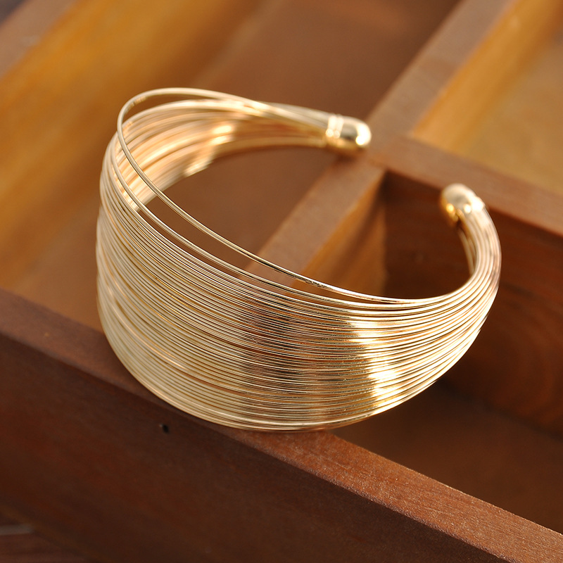 Trio Tone Wide Wire Alloy Bangle | Versatile and Elegant Jewelry-Fashion Bracelets & Bangles-StylinArts