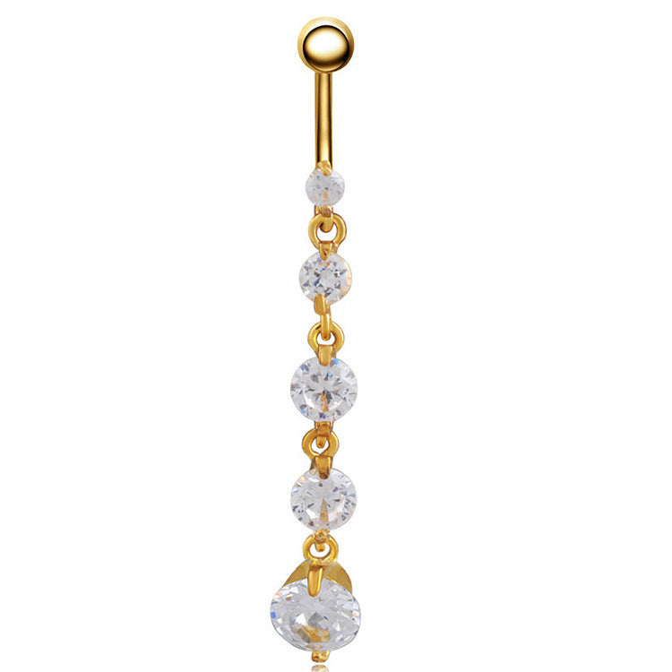 Gold Drop Navel Ring – 5 Crystal Dangle Belly Piercing for Seductive Shine-Belly chain-StylinArts