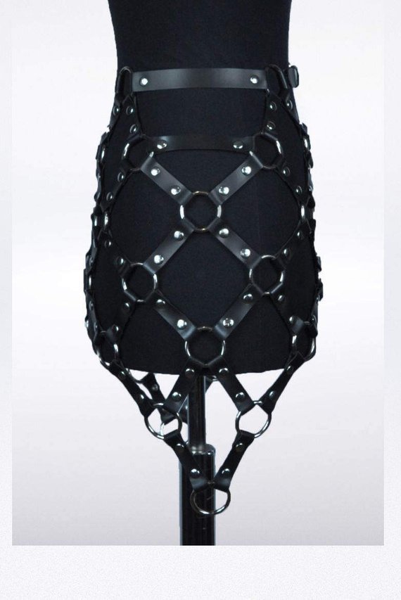 Spiderweb Leather Skirt Harness-Suspender Belts-StylinArts