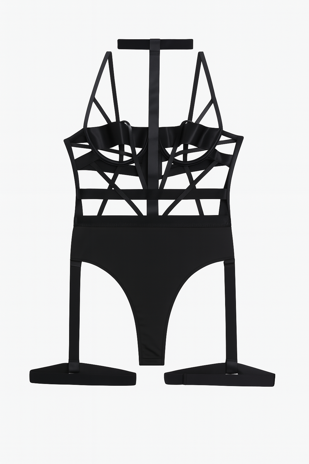 Noctura Illusion Strapwork Bodysuit-Black-L-Basques-StylinArts