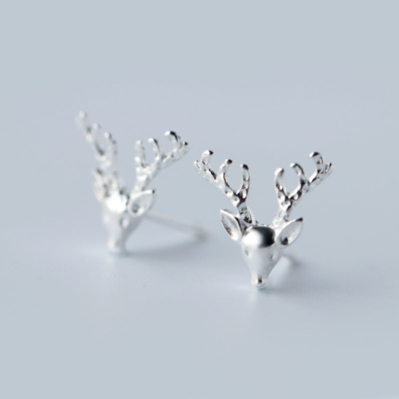 Winter Grace: Sterling Silver Deer Stud Earrings-Fashion Earrings-StylinArts