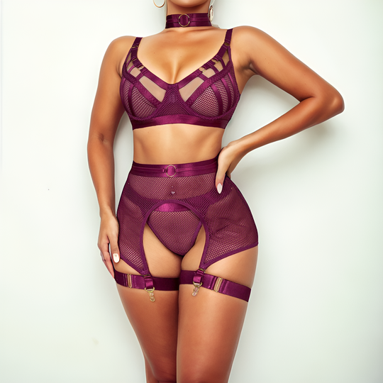 Novara Mesh Harness Garter Set-Purple-L-Basques-StylinArts