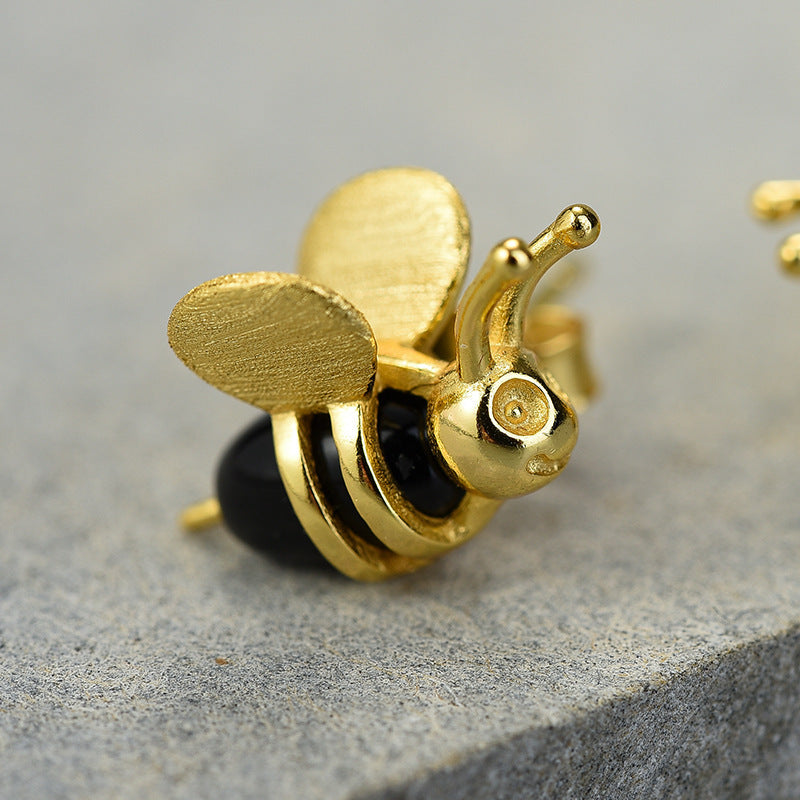 Honeybee Charm: 925 Silver Bee Stud Earrings-Fashion Earrings-StylinArts