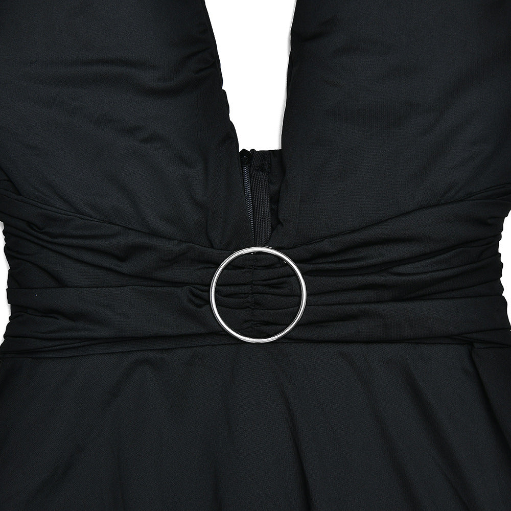 Elegant Stitching Halter Backless Fishtail Dress For Women-Asymmetrical Dress-StylinArts