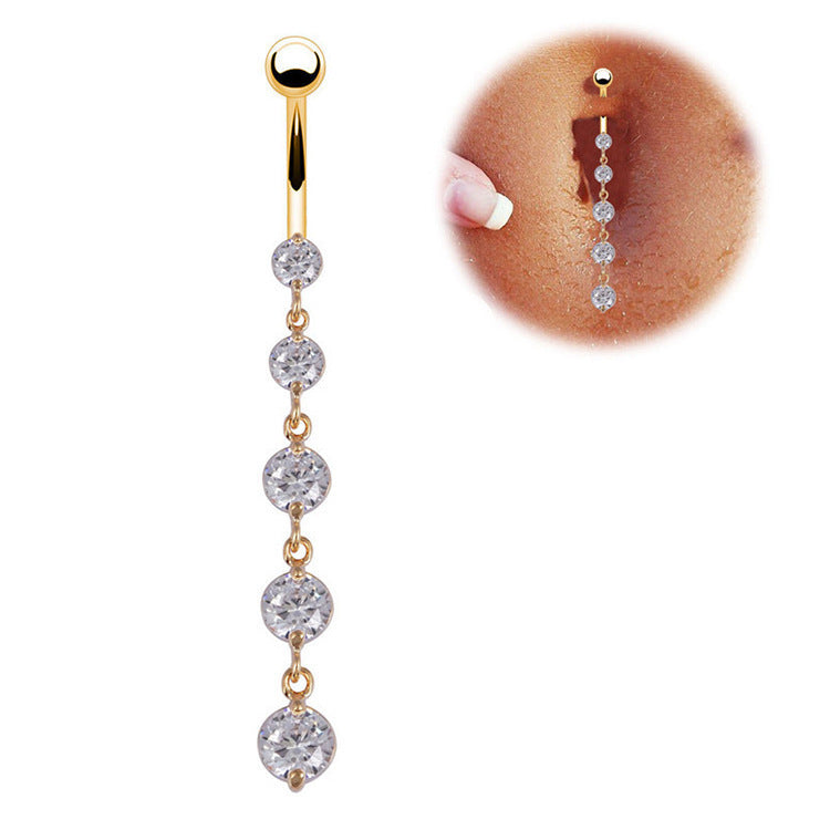 Gold Drop Navel Ring – 5 Crystal Dangle Belly Piercing for Seductive Shine-Belly chain-StylinArts