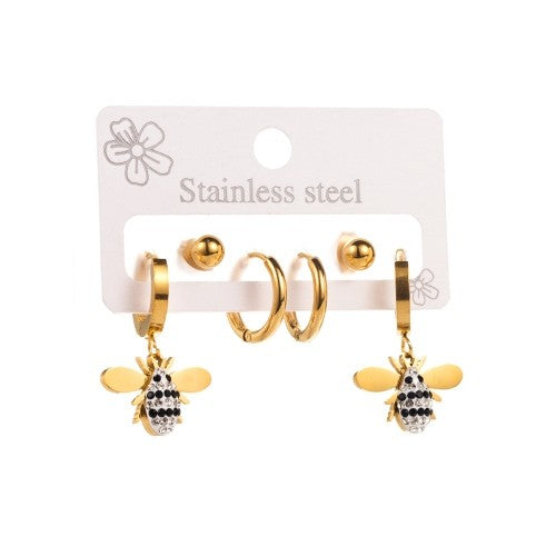 Bee & Circle Combo Earrings Set - StylinArt