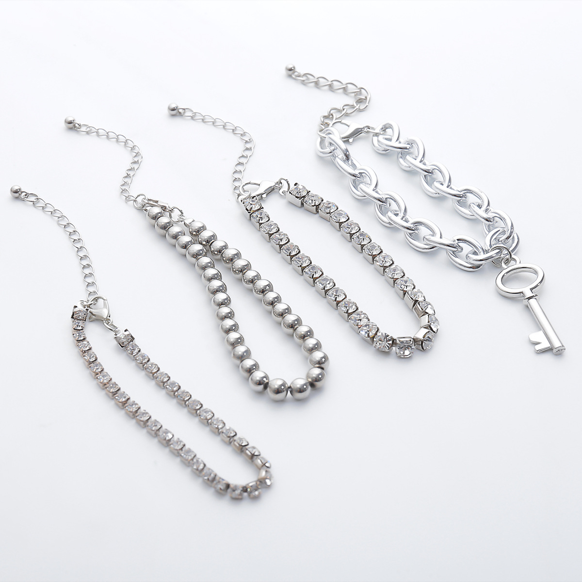 Key to Elegance: Silver Vintage Chain Bracelet Set-Fashion Bracelets & Bangles-StylinArts