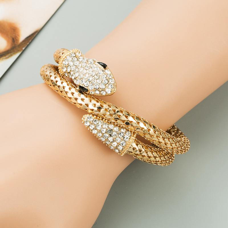 Glamorous Serpent: Rhinestone-Embellished Snake Bracelet-Fashion Bracelets & Bangles-StylinArts