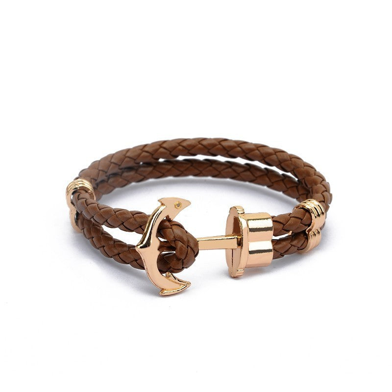 Nautical Anchor Leather Bracelet