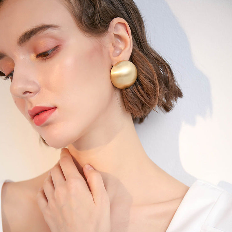 Celestial Sphere: Bold Gold-Plated Round Statement Earrings-Fashion Earrings-StylinArts