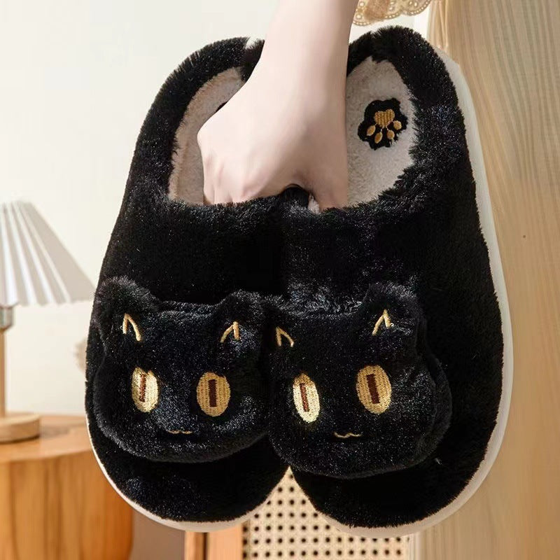 Cotton Cat Slippers Soft Plush Comfy Warm Couple Slip-On House Cute Cat Face Slippers For Winte