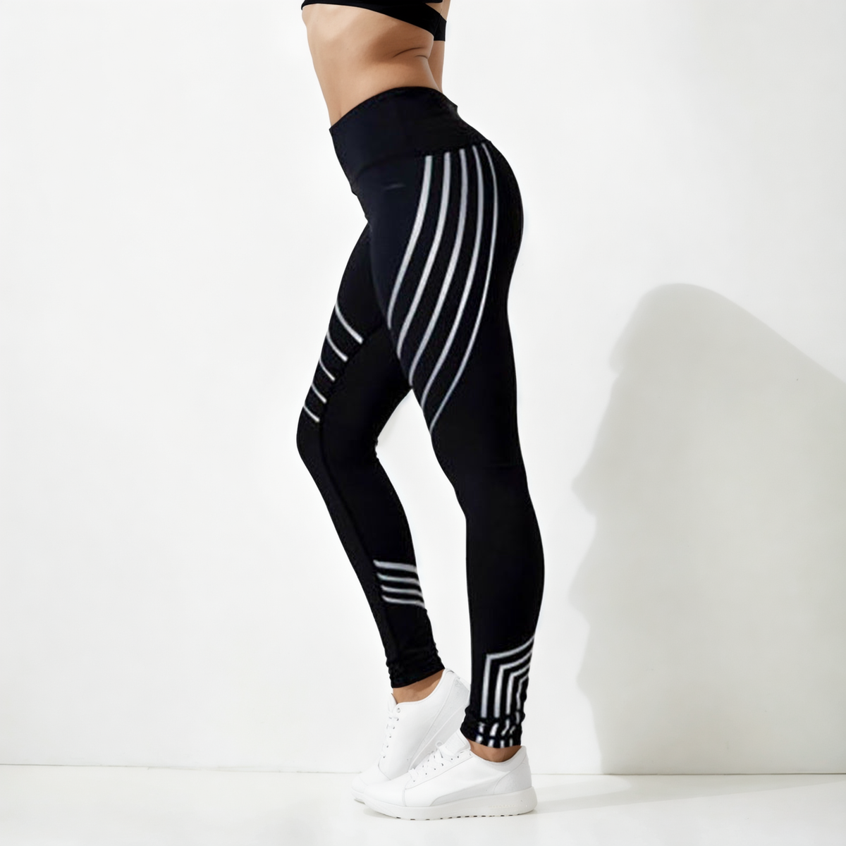 Reflective Stride High-Waist Yoga Leggings-Gym Leggings-StylinArts