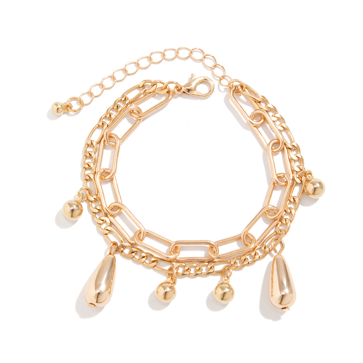 Golden Cascade: Dual-Layer Water Drop Pendant Bracelet-Fashion Bracelets & Bangles-StylinArts