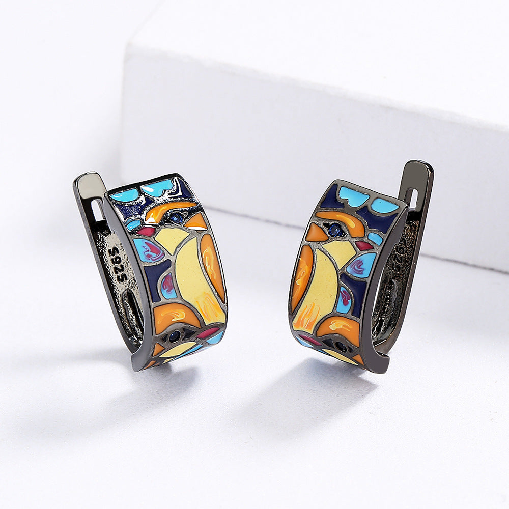 Vibrant Mosaic: Handcrafted Enamel Hoop Earrings-Fashion Earrings-StylinArts