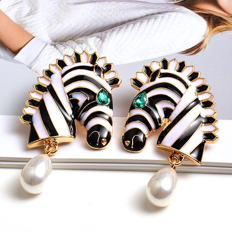 Zebra Elegance Earrings – Wild Spirit Meets Timeless Pearl Charm-Fashion Earrings-StylinArts