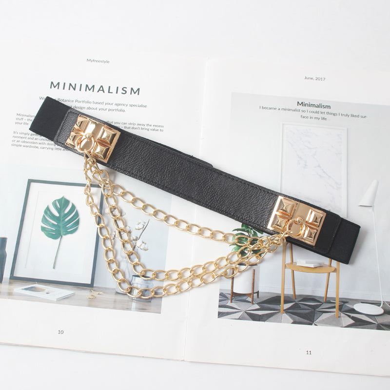 Luxe Chain Embellished Waist Belt-Suspender Belts-StylinArts