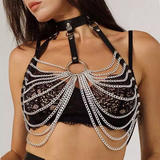 Chain Seduction Harness Bralette-Suspender Belts-StylinArts