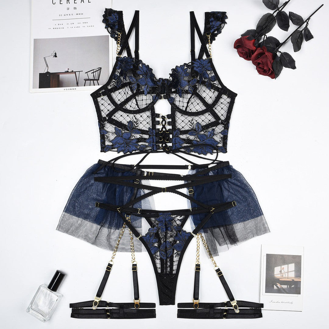 Mystical Floral Lace and Mesh Lingerie Ensemble - StylinArts-Basques-StylinArts