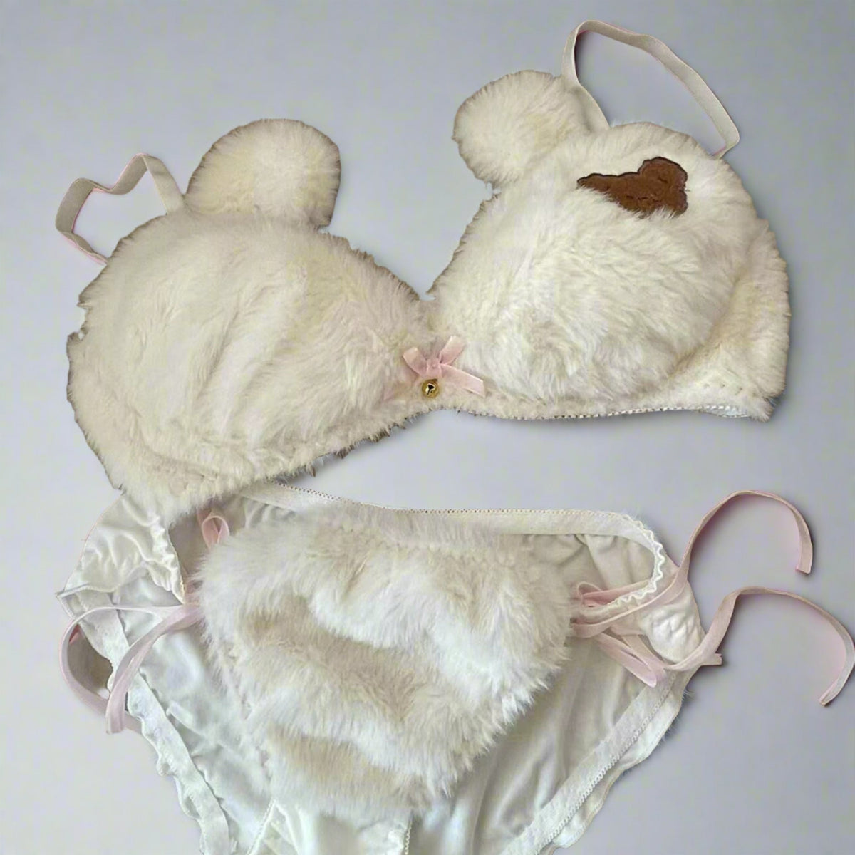 Cute Bunny Face Plush Lingerie Set - StylinArts-Bras and Briefs-StylinArts