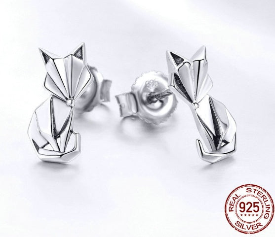 "Silver Fox: Geometric Sterling Silver Stud Earrings-Fashion Earrings-StylinArts