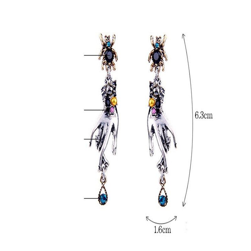 Mystic Touch: Hand and Gemstone Drop Earrings-Fashion Earrings-StylinArts