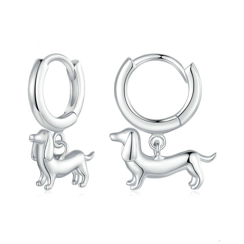 Puppy Elegance – Dachshund Charm Silver Hoop Earrings-Fashion Earrings-StylinArts