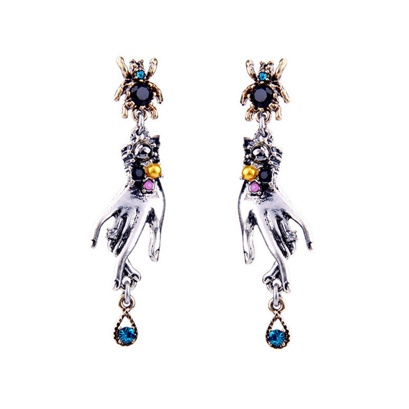 Mystic Touch: Hand and Gemstone Drop Earrings-Fashion Earrings-StylinArts