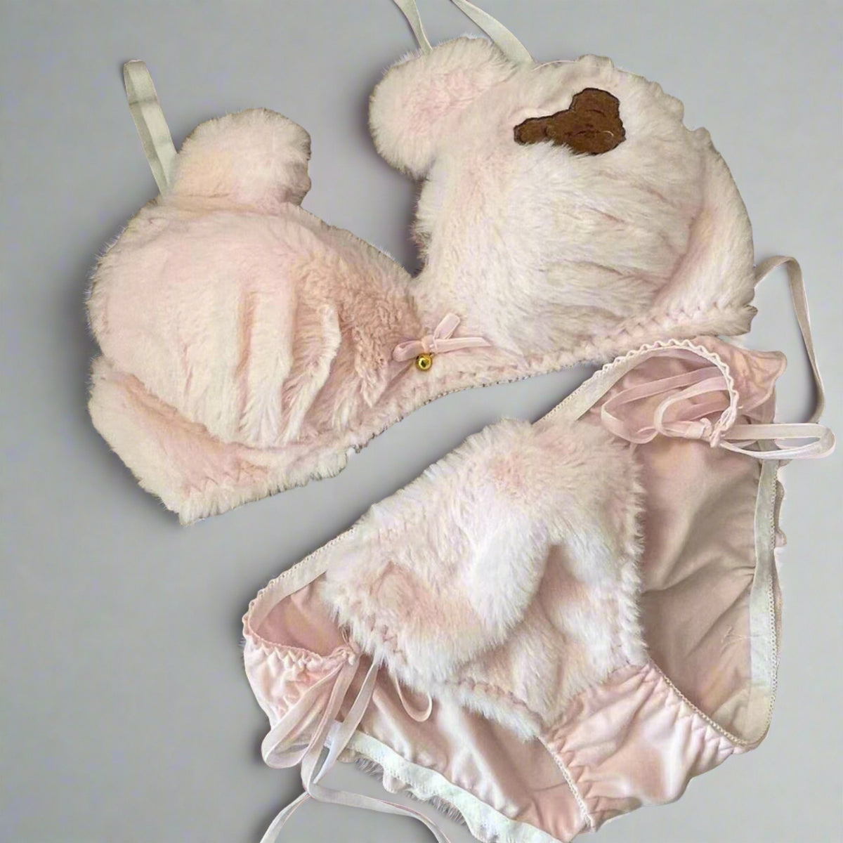 Cute Bunny Face Plush Lingerie Set - StylinArts-Bras and Briefs-StylinArts