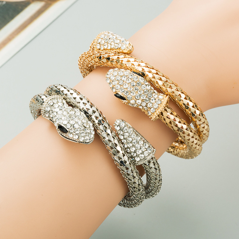 Glamorous Serpent: Rhinestone-Embellished Snake Bracelet-Fashion Bracelets & Bangles-StylinArts