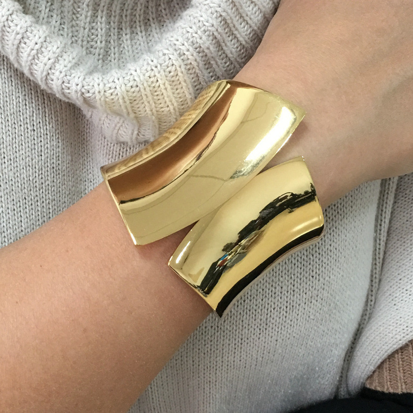 Bold Radiance: Golden Metallic Cuff Bangle-Fashion Bracelets & Bangles-StylinArts