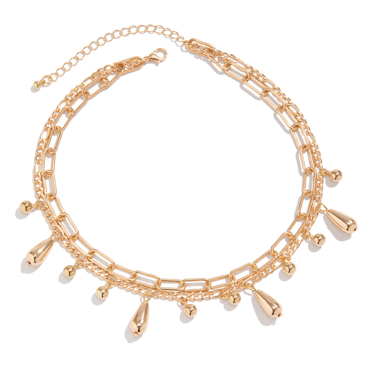 Golden Cascade: Dual-Layer Water Drop Pendant Bracelet-Fashion Bracelets & Bangles-StylinArts