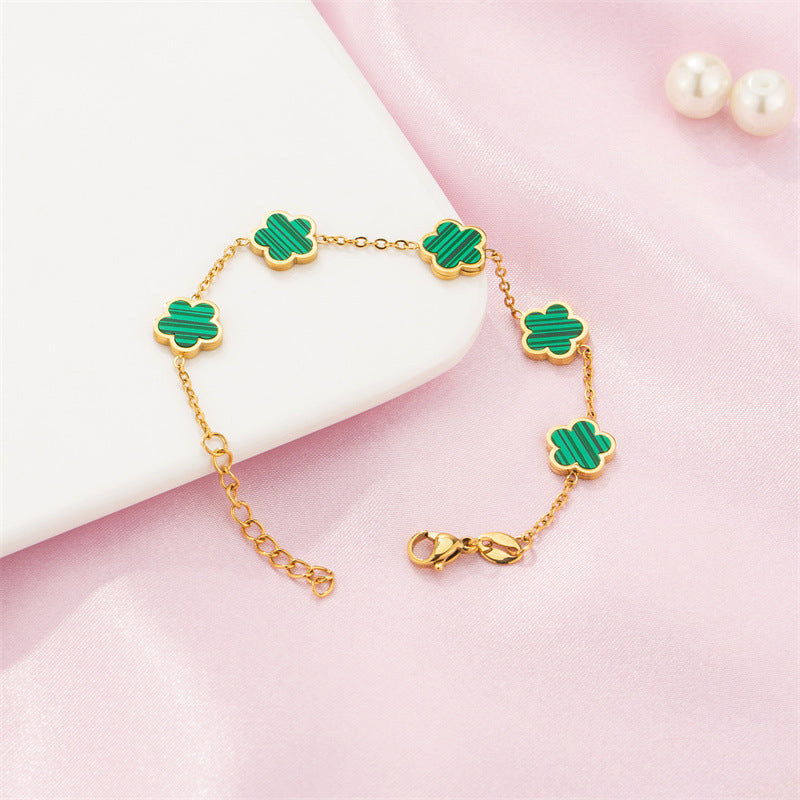 Enchanted Fleur: Four-Leaf Clover Charm Bracelet – Luxury Dupe Inspired by Van Keef-Fashion Bracelets & Bangles-StylinArts