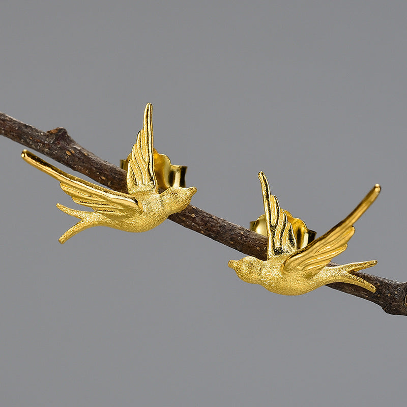 Soaring Freedom: Handcrafted Bird Earrings in Silver and Gold-Fashion Earrings-StylinArts