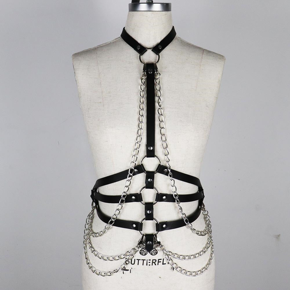 Temptress Chain Harness-Suspender Belts-StylinArts