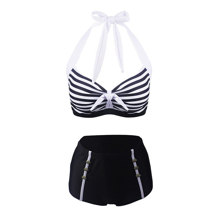 Striped Elegance High-Waist Bikini - StylinArts
