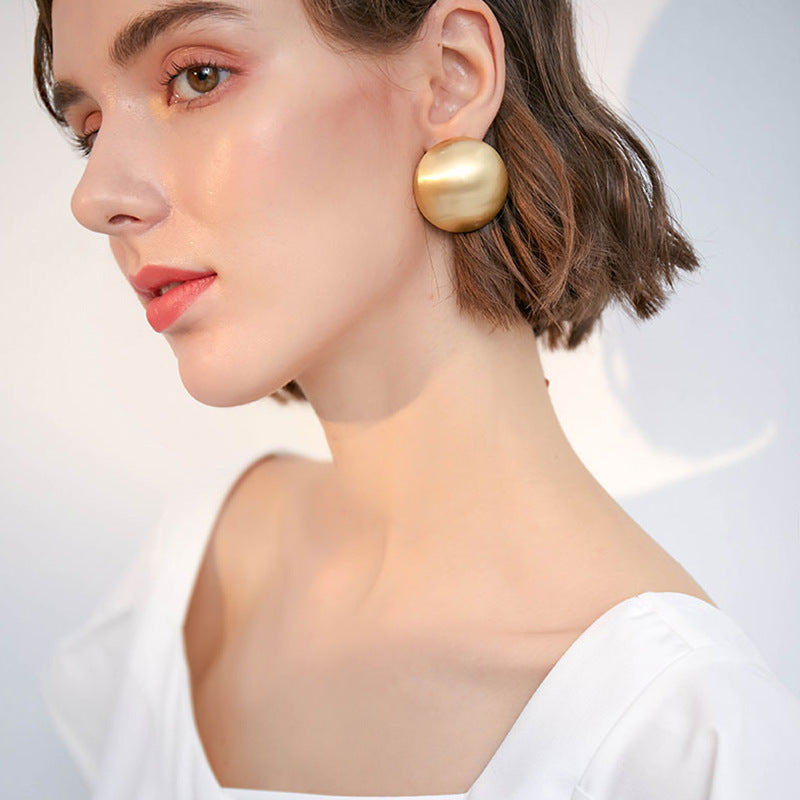 Celestial Sphere: Bold Gold-Plated Round Statement Earrings-Fashion Earrings-StylinArts