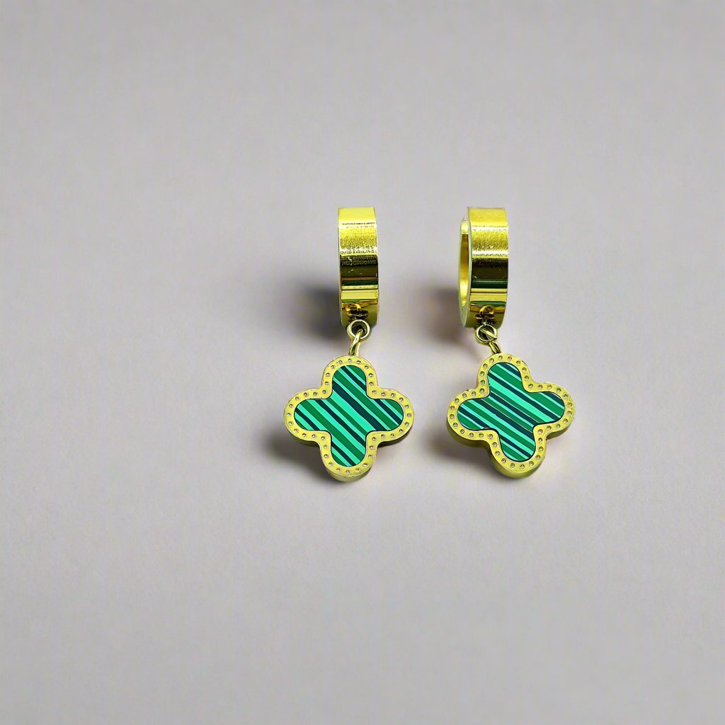 Fortune Bloom: Four-Leaf Clover 18K Gold Earrings-Fashion Earrings-StylinArts