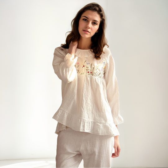 Cotton Embroidered Pajama Set - Pure Comfort & Charm | StylinArts-Pajamas-StylinArts