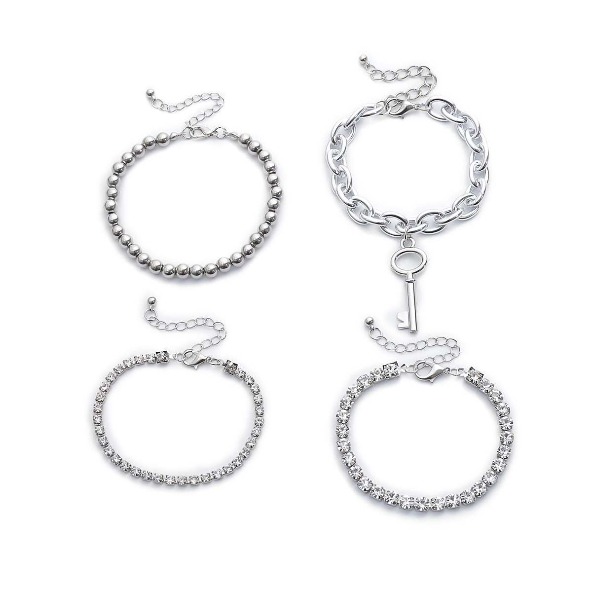 Key to Elegance: Silver Vintage Chain Bracelet Set-Fashion Bracelets & Bangles-StylinArts