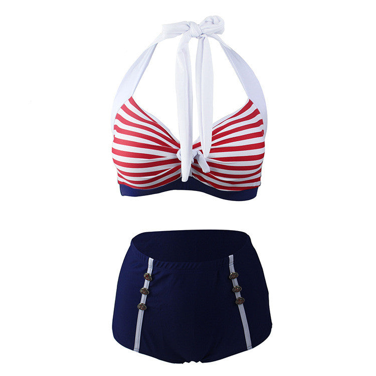 Striped Elegance High-Waist Bikini - StylinArts
