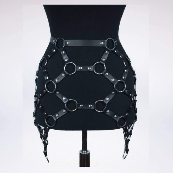 Spiderweb Leather Skirt Harness-Suspender Belts-StylinArts