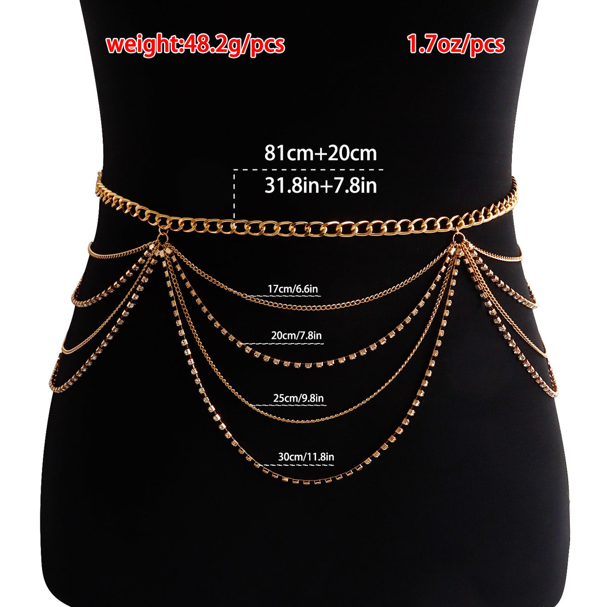 Gilded Seduction: Multi-Layered Gold Hip Chain with Diamond Detail-Body Jewellery-StylinArts