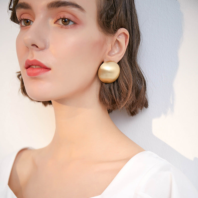 Celestial Sphere: Bold Gold-Plated Round Statement Earrings-Fashion Earrings-StylinArts