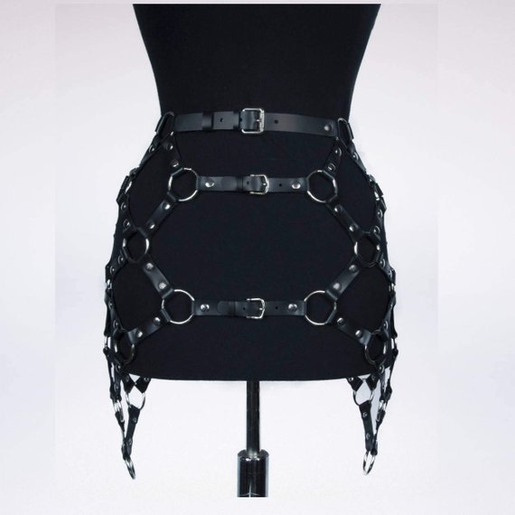 Spiderweb Leather Skirt Harness-Suspender Belts-StylinArts