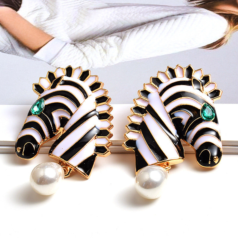 Zebra Elegance Earrings – Wild Spirit Meets Timeless Pearl Charm-Fashion Earrings-StylinArts