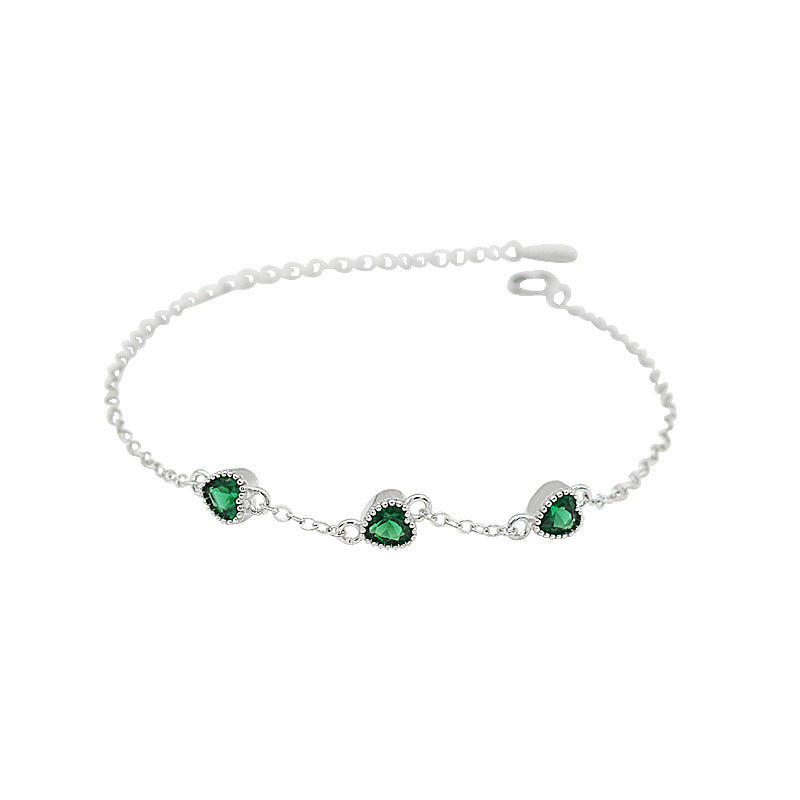 French Retro S925 Sterling Silver Three Lovely Emerald Gemstone Bracelet-Basques-StylinArts