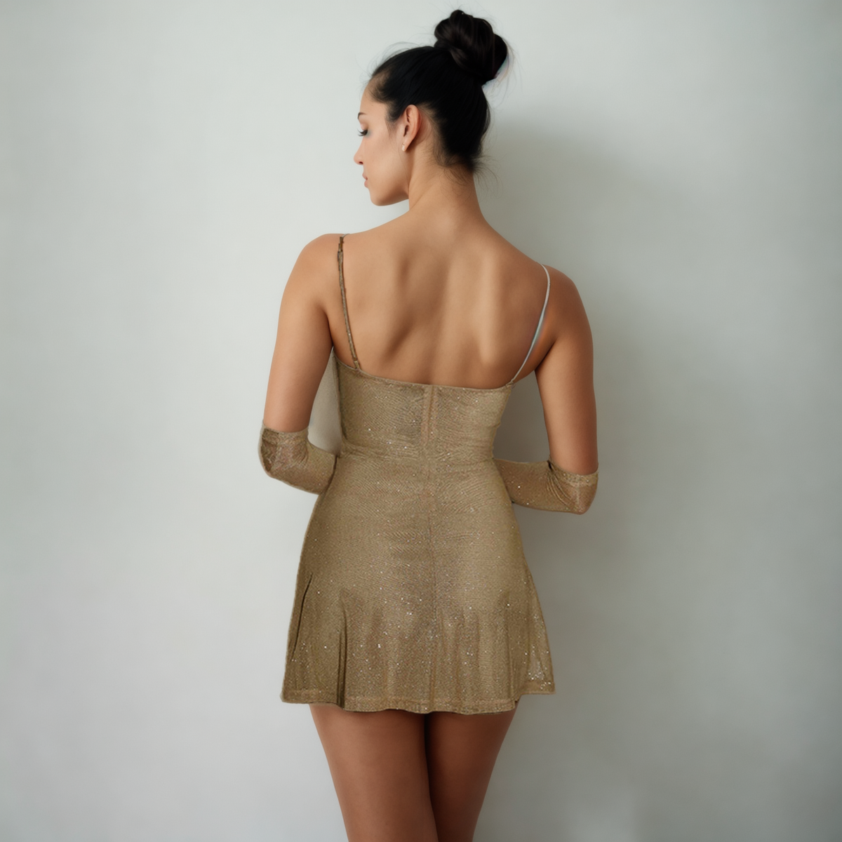 Seductive Shimmer: Halter Slim Fit Split Dress Silhouette-Mini Dress-StylinArts