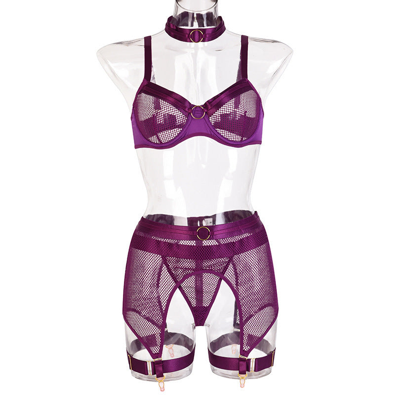 Celestial Seduction Mesh Lingerie Set with Choker and Garter Belt