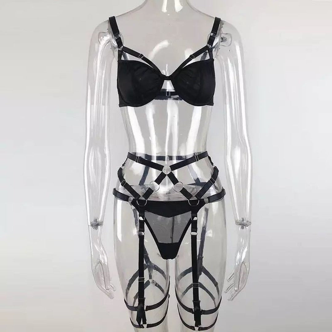 Alluring Black Harness Lingerie Set - StylinArts-Basques-StylinArts